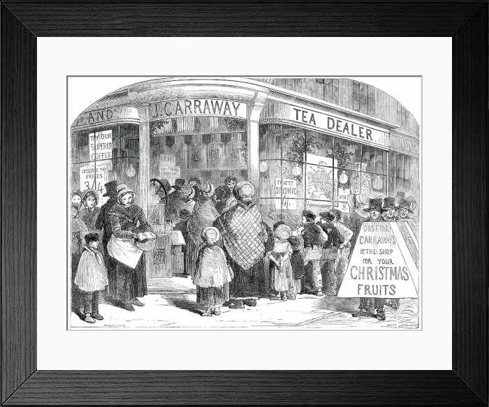 Framed Print : The Grocer's Shop at Christmas - drawn by Foster, 1850. Creator: Edmund Evans Framed Print : The Grocer's Shop at Christmas - drawn by Foster, 1850. Creator: Edmund Evans
