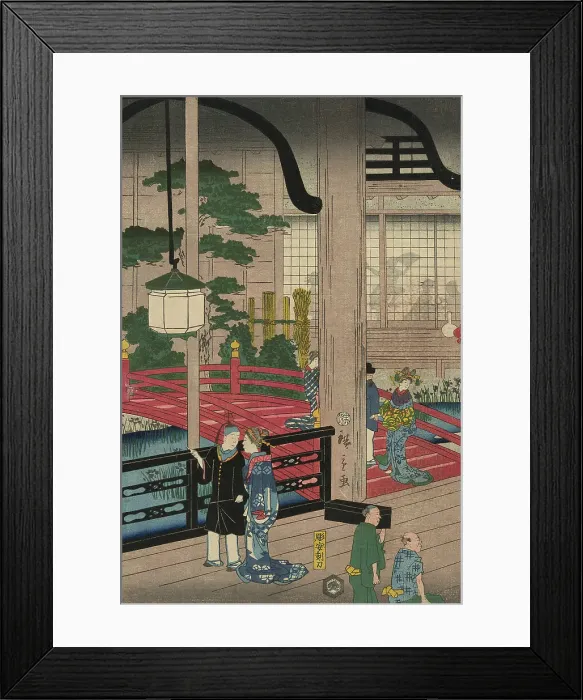 Framed Print : The Interior of the Gankiro in Yokohama (Yokohama Gankiro mikomi no zu), 1860. Creator: Utagawa Hiroshige II Framed Print : The Interior of the Gankiro in Yokohama (Yokohama Gankiro mikomi no zu), 1860. Creator: Utagawa Hiroshige II