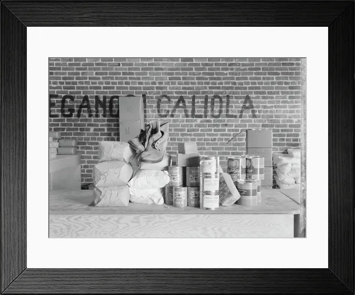 Framed Print : Farm Security Administration (FSA) distributing station, Bakersfield, California, 1938. Creator: Dorothea Lange Framed Print : Farm Security Administration (FSA) distributing station, Bakersfield, California, 1938. Creator: Dorothea Lange