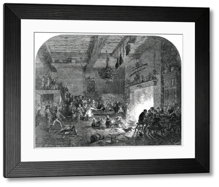 Framed Print : Christmas Eve in Devonshire - the Mummers coming in, 1850. Creators: Stockdale, Smyth Framed Print : Christmas Eve in Devonshire - the Mummers coming in, 1850. Creators: Stockdale, Smyth