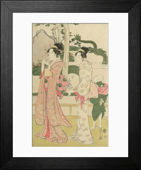 Framed Print : Women viewing dragon and tiger made of tobacco pouches, c. 1795. Creator: Hosoda Eishi Framed Print : Women viewing dragon and tiger made of tobacco pouches, c. 1795. Creator: Hosoda Eishi