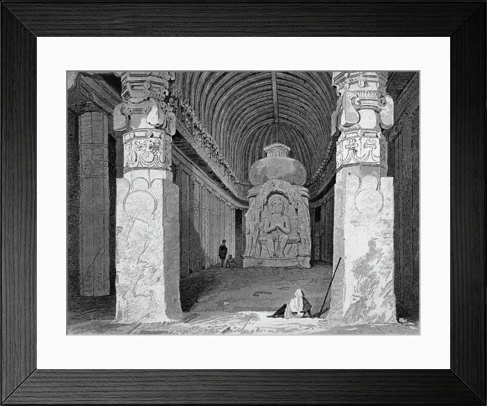 Framed Print : Interior of the Bisma Kurm, Caves of Ellora, 1834. Creator: George Cattermole