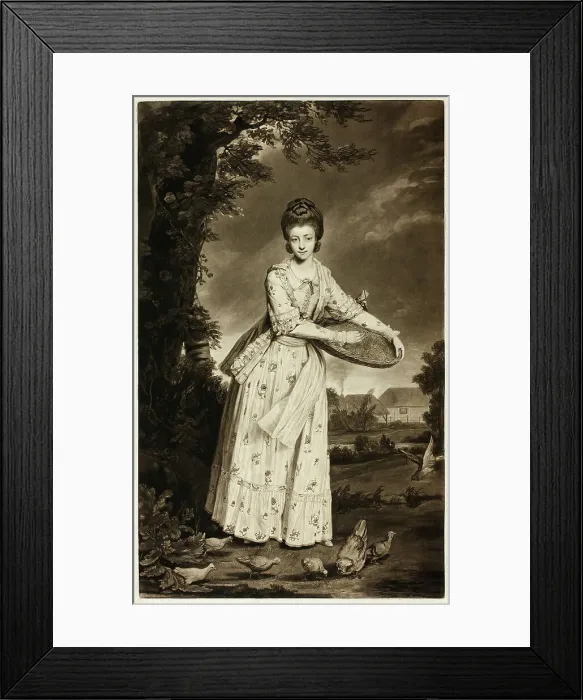 Framed Print : Mrs. Pelham Feeding Her Chickens, 1775. Creator: William Dickinson
