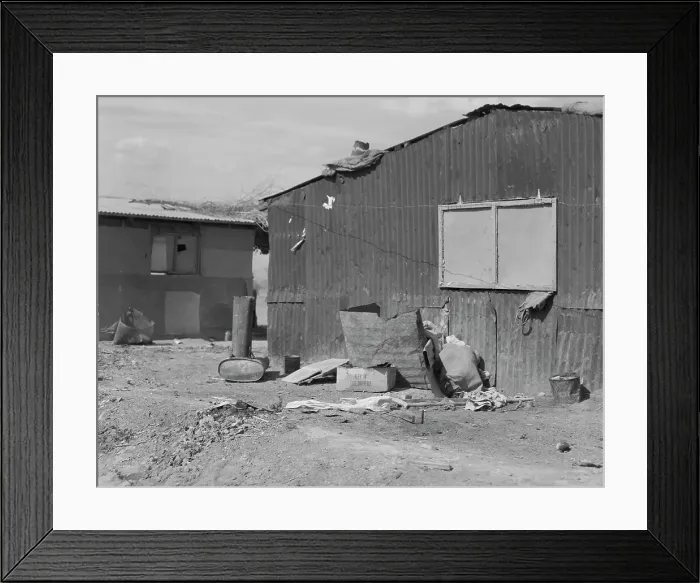 Framed Print : Housing for migratory cotton field laborers near Casa Grande, Arizona, 1937. Creator: Dorothea Lange Framed Print : Housing for migratory cotton field laborers near Casa Grande, Arizona, 1937. Creator: Dorothea Lange