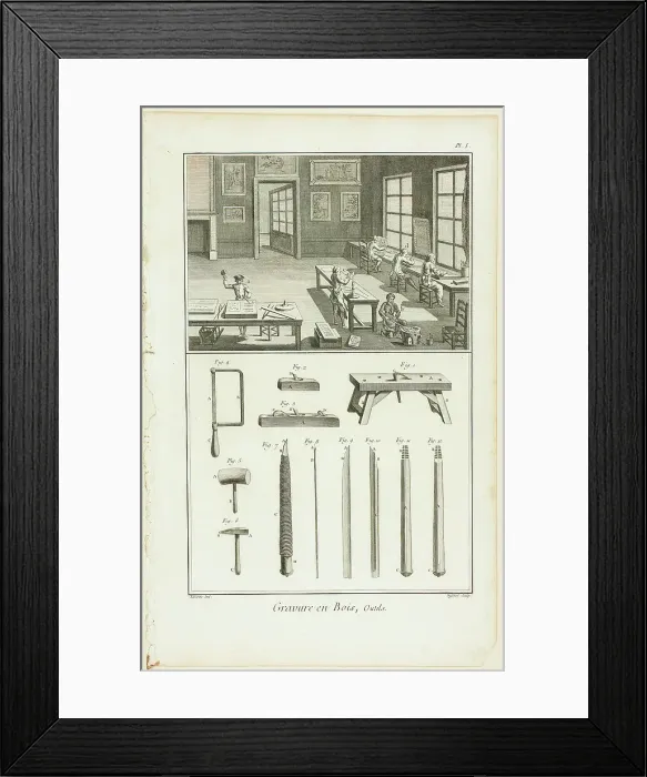 Framed Print : Wood Engraving, Tools, from Encyclopédie, 1762 / 77. Creator: A. J. Defehrt Framed Print : Wood Engraving, Tools, from Encyclopédie, 1762 / 77. Creator: A. J. Defehrt