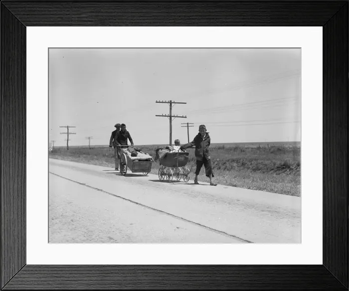 Framed Print : Flood refugees four miles out of Memphis, Texas, 1937. Creator: Dorothea Lange Framed Print : Flood refugees four miles out of Memphis, Texas, 1937. Creator: Dorothea Lange