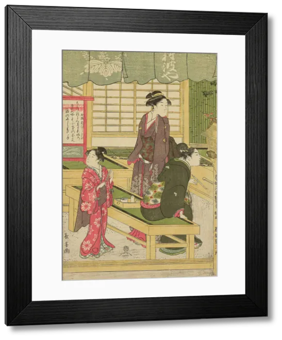 Framed Print : The Front Room of the Naniwaya (Naniwaya misesaki), c. 1800. Creator: Eishosai Choki Framed Print : The Front Room of the Naniwaya (Naniwaya misesaki), c. 1800. Creator: Eishosai Choki
