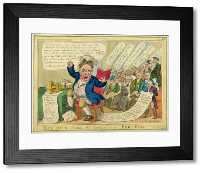Framed Print : John Bull Reading the Extraordinary Red Book, published June 20, 1816. Creator: William Elmes Framed Print : John Bull Reading the Extraordinary Red Book, published June 20, 1816. Creator: William Elmes