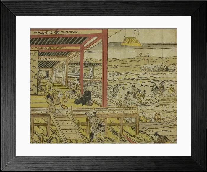 Framed Print : Gathering Shellfish at Low Tide at Shinagawa (Shinagawa shiohigari no zu), 1740s. Creator: Furuyama Moromasa Framed Print : Gathering Shellfish at Low Tide at Shinagawa (Shinagawa shiohigari no zu), 1740s. Creator: Furuyama Moromasa