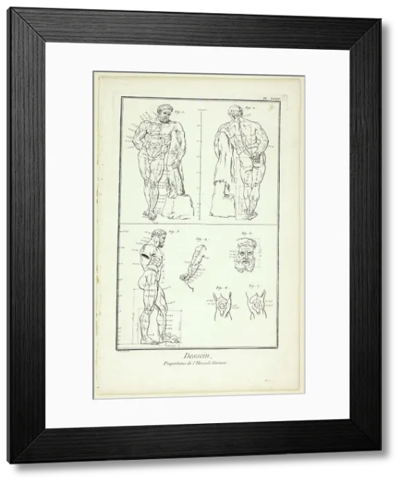 Framed Print : Design: Proportions of the Farnese Hercules, from Encyclopédie, 1762 / 77. Creator: Benoit-Louis Prevost Framed Print : Design: Proportions of the Farnese Hercules, from Encyclopédie, 1762 / 77. Creator: Benoit-Louis Prevost