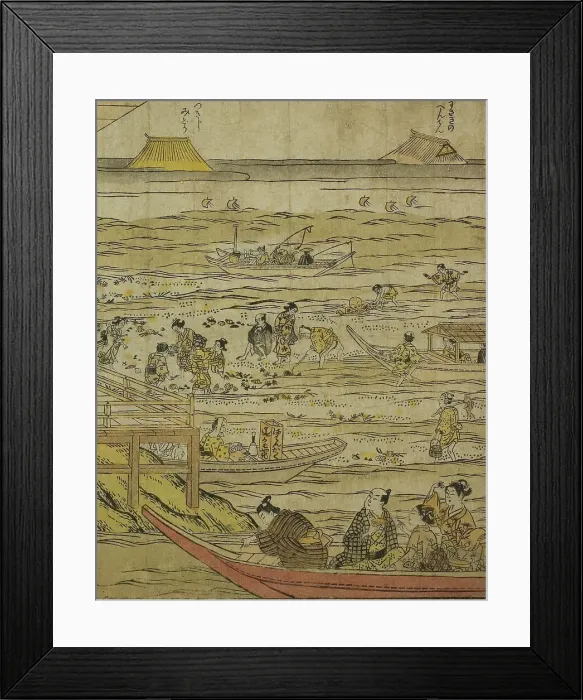 Framed Print : Gathering Shellfish at Low Tide at Shinagawa (Shinagawa shiohigari no zu), 1740s. Creator: Furuyama Moromasa Framed Print : Gathering Shellfish at Low Tide at Shinagawa (Shinagawa shiohigari no zu), 1740s. Creator: Furuyama Moromasa