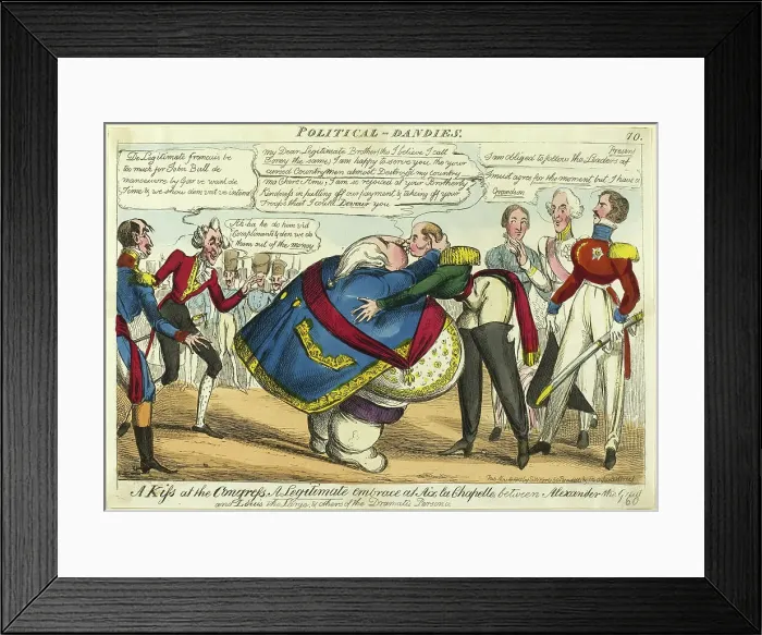 Framed Print : A Kiss at the Congress, published November 18, 1818. Creator: William Heath Framed Print : A Kiss at the Congress, published November 18, 1818. Creator: William Heath