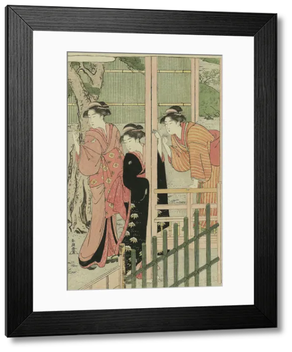 Framed Print : Women Admiring Peonies, c. 1789 / 1801. Creator: Katsukawa Shuncho Framed Print : Women Admiring Peonies, c. 1789 / 1801. Creator: Katsukawa Shuncho