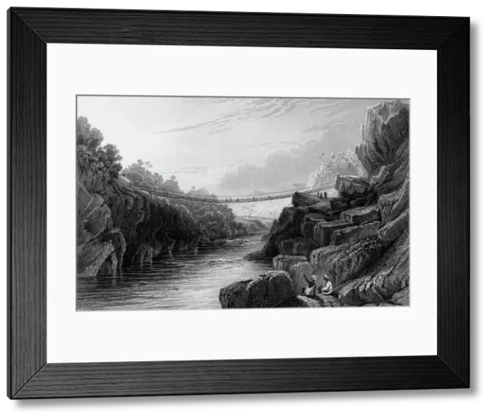 Framed Print : Grass Rope Bridge at Teree, - Gurwall, 1834. Creator: David Cox Framed Print : Grass Rope Bridge at Teree, - Gurwall, 1834. Creator: David Cox