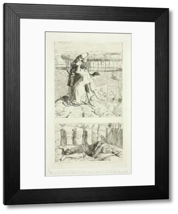 Framed Print : My Beautiful Lady (top); Of My Lady in Death (bottom), frontispiece to The Germ, No. 1, 1850. Creator: William Holman Hunt Framed Print : My Beautiful Lady (top); Of My Lady in Death (bottom), frontispiece to The Germ, No. 1, 1850. Creator: William Holman Hunt