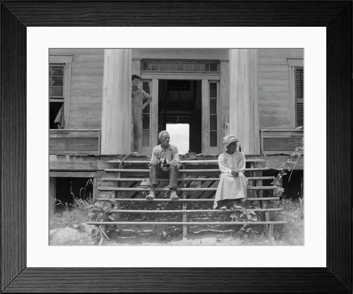 Framed Print : Ex-slave and wife on steps of plantation house now in decay, Greene County, Georgia, 1937. Creator: Dorothea Lange Framed Print : Ex-slave and wife on steps of plantation house now in decay, Greene County, Georgia, 1937. Creator: Dorothea Lange