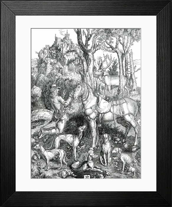 Framed Print : Pictures from the late King of Holland's Collection - Saint Hubert, painted by Albert Durer, 1850. Creator: Unknown Framed Print : Pictures from the late King of Holland's Collection - Saint Hubert, painted by Albert Durer, 1850. Creator: Unknown