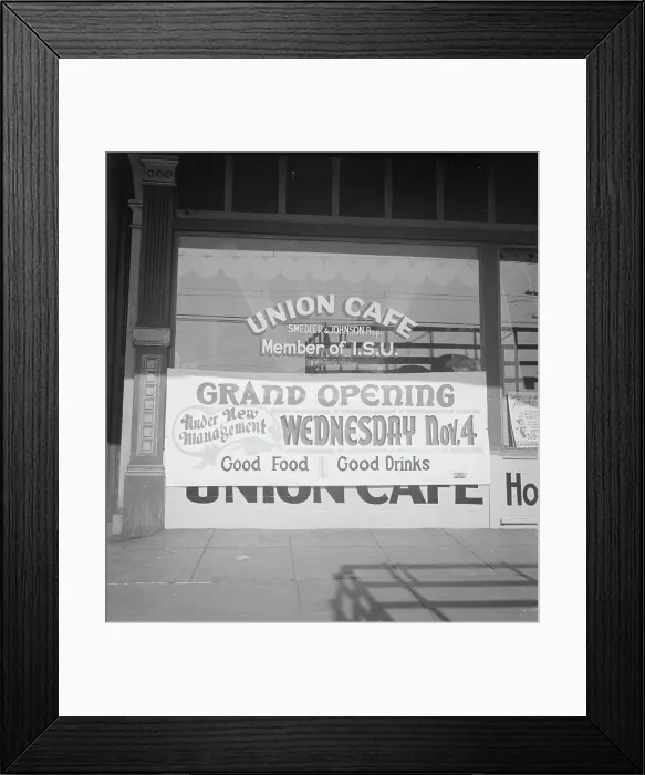 Framed Print : Opening of union café, Oakland, California, 1936. Creator: Dorothea Lange Framed Print : Opening of union café, Oakland, California, 1936. Creator: Dorothea Lange