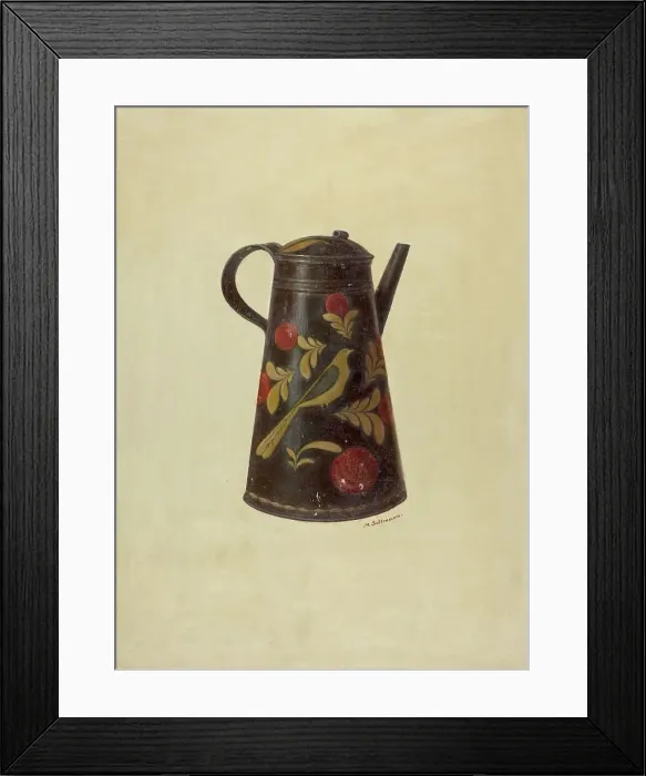 Framed Print : Toleware Coffee Pot, c. 1937. Creator: Max Soltmann Framed Print : Toleware Coffee Pot, c. 1937. Creator: Max Soltmann