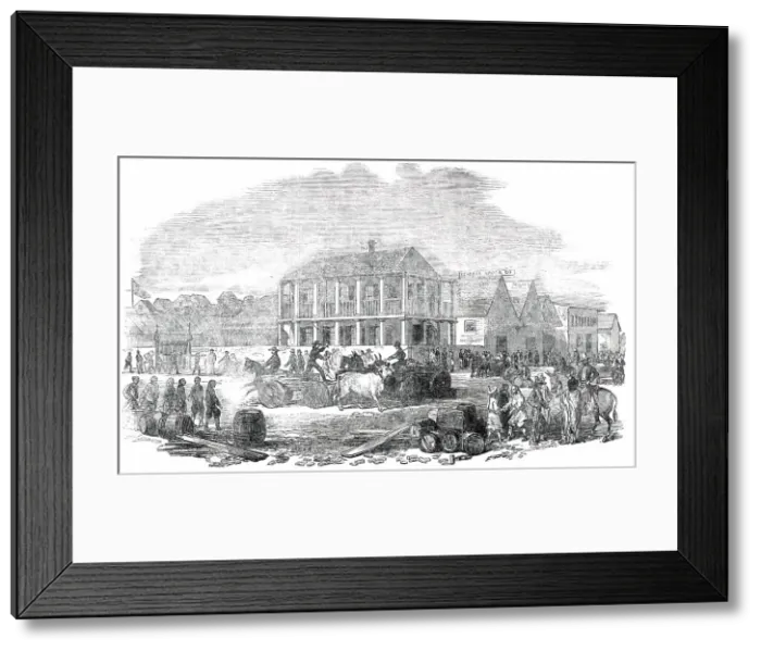 Framed Print : Street View in San Francisco, from a sketch by a correspondent, 1850. Creator: Unknown Framed Print : Street View in San Francisco, from a sketch by a correspondent, 1850. Creator: Unknown