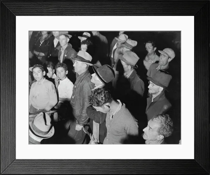 Framed Print : Street meeting at night in Mexican town outside of Shafter, California, 1938. Creator: Dorothea Lange Framed Print : Street meeting at night in Mexican town outside of Shafter, California, 1938. Creator: Dorothea Lange