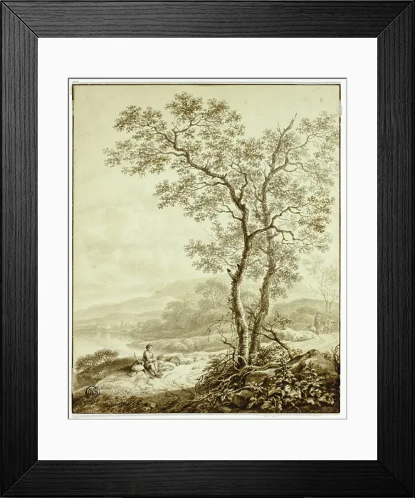Framed Print : Winding Road Beside Lake, with Large Tree and Resting Traveler in Foreground, n.d. Creator: William Marshall Craig Framed Print : Winding Road Beside Lake, with Large Tree and Resting Traveler in Foreground, n.d. Creator: William Marshall Craig