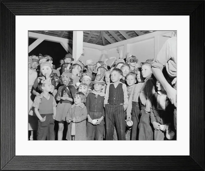 Framed Print : Halloween party at Shafter migrant camp, California, 1938. Creator: Dorothea Lange Framed Print : Halloween party at Shafter migrant camp, California, 1938. Creator: Dorothea Lange