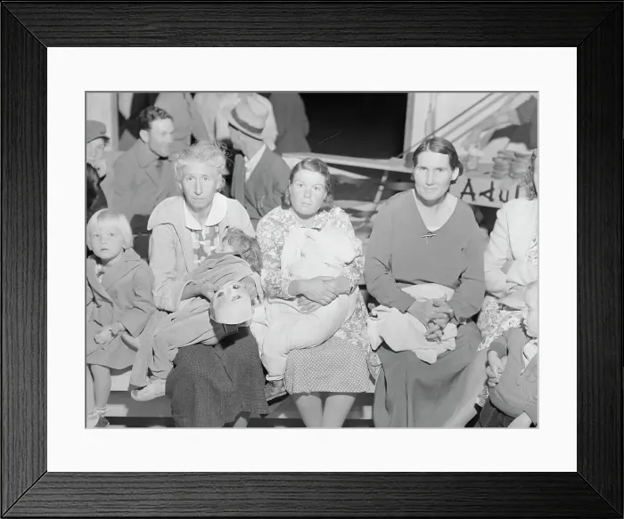 Framed Print : Mothers on the sidelines watch the Halloween party at Shafter migrant camp, California, 1938. Creator: Dorothea Lange Framed Print : Mothers on the sidelines watch the Halloween party at Shafter migrant camp, California, 1938. Creator: Dorothea Lange