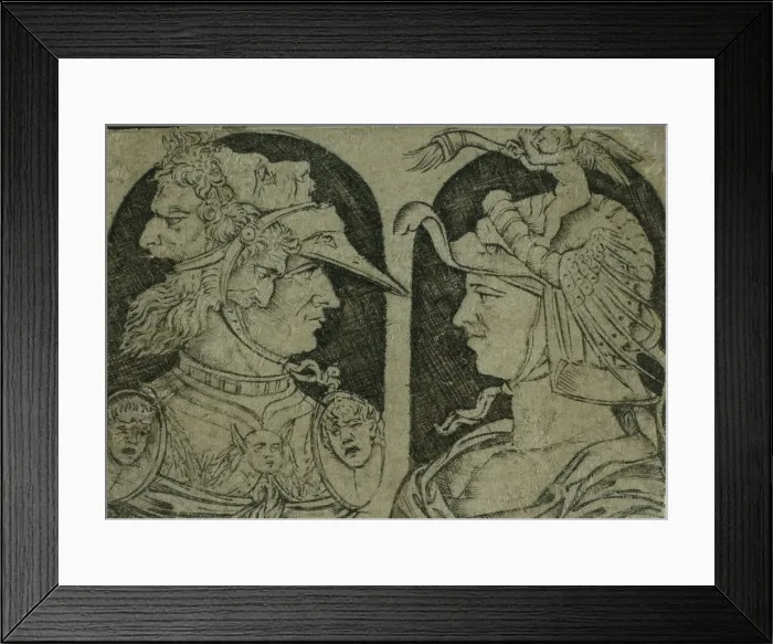 Framed Print : Two Warriors, One with a Winged Genie on His Helmet, 1475 / 1500. Creator: School of Maso Finiguerra Italian, 1426-1464 Framed Print : Two Warriors, One with a Winged Genie on His Helmet, 1475 / 1500. Creator: School of Maso Finiguerra Italian, 1426-1464