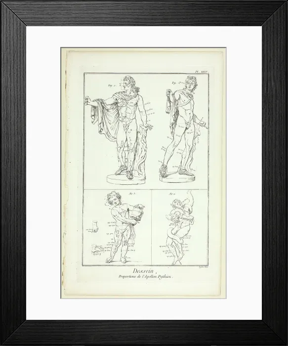 Framed Print : Design: Proportions of the Pythian Apollo, from Encyclopédie, 1762 / 77. Creator: A. J. Defehrt Framed Print : Design: Proportions of the Pythian Apollo, from Encyclopédie, 1762 / 77. Creator: A. J. Defehrt