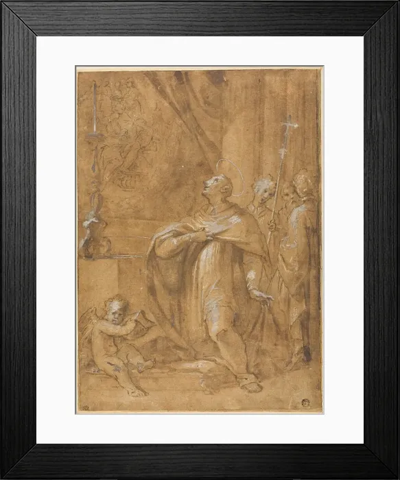 Framed Print : San Carlo Borromeo Adoring an Image of the Birth of the Virgin, 1684 / 87. Creator: Sigismondo Caula Framed Print : San Carlo Borromeo Adoring an Image of the Birth of the Virgin, 1684 / 87. Creator: Sigismondo Caula