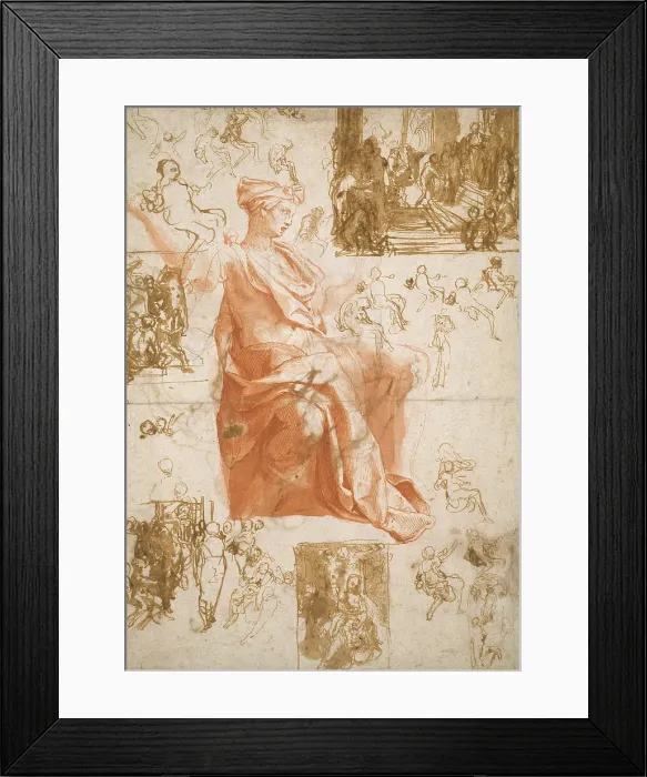 Framed Print : Sheet of Studies for the Blinding of Elymas, Sacrifice at Lystra, and a Holy Family, c.1558. Creator: Taddeo Zuccaro Framed Print : Sheet of Studies for the Blinding of Elymas, Sacrifice at Lystra, and a Holy Family, c.1558. Creator: Taddeo Zuccaro