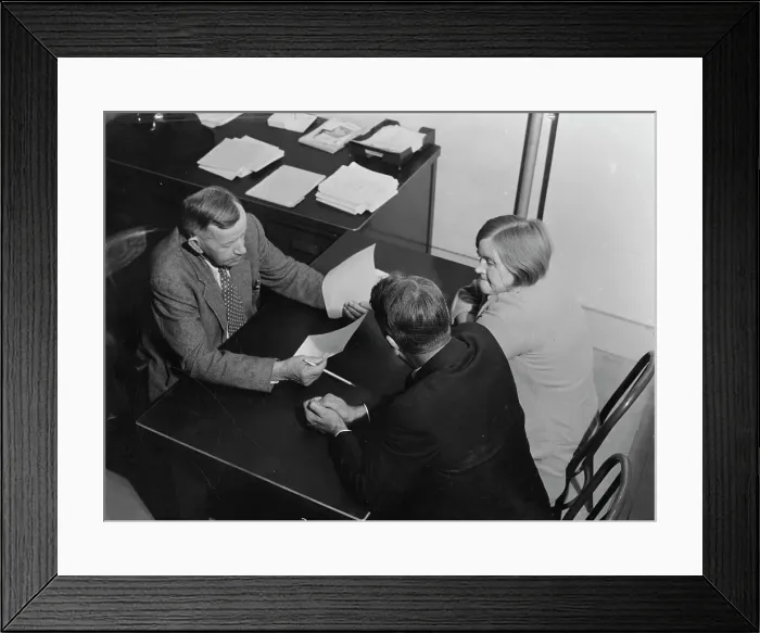 Framed Print : Night meeting in the FSA office, Visalia, Tulare County, California, 1938. Creator: Dorothea Lange Framed Print : Night meeting in the FSA office, Visalia, Tulare County, California, 1938. Creator: Dorothea Lange
