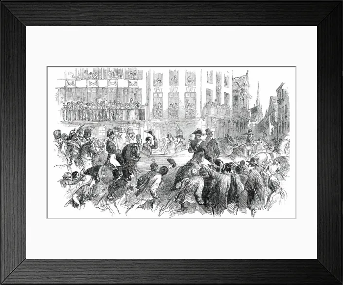 Framed Print : The President in the Rue St. Jean, at Caen, 1850. Creator: Unknown