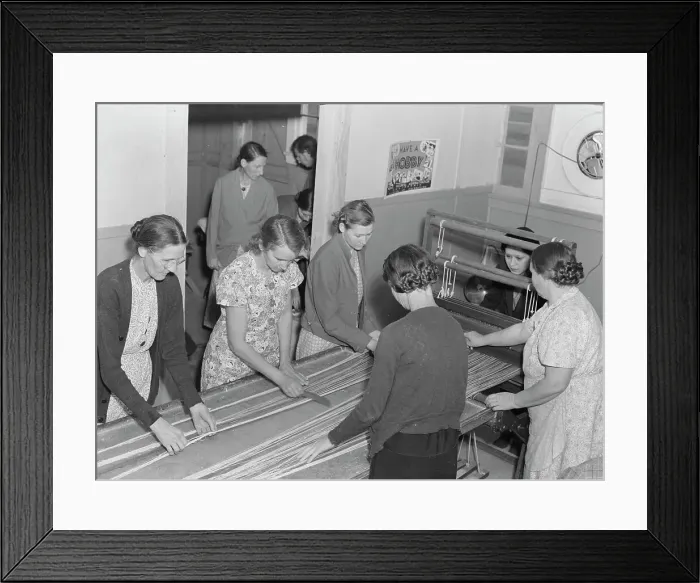 Framed Print : In the sewing room, Shafter camp for migrants (FSA), California, 1938. Creator: Dorothea Lange Framed Print : In the sewing room, Shafter camp for migrants (FSA), California, 1938. Creator: Dorothea Lange