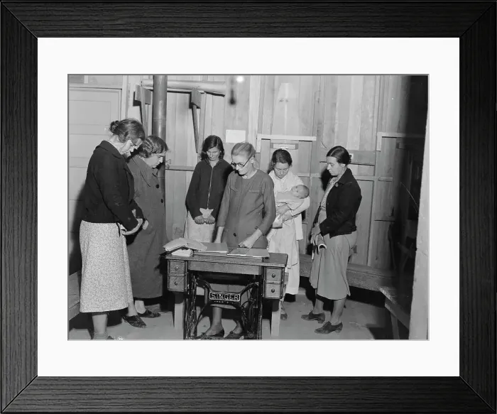 Framed Print : Meeting of the Mothers Club in Arvin camp for migrant workers, FSA camp, California, 1938. Creator: Dorothea Lange Framed Print : Meeting of the Mothers Club in Arvin camp for migrant workers, FSA camp, California, 1938. Creator: Dorothea Lange
