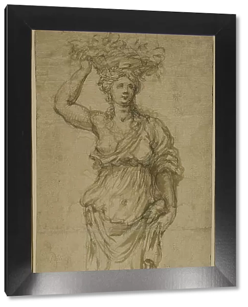 Caryatid (r); Three Sketches: Two Caryatids, Pair of Putti Standing on Globe (v), 17th century. Creator: Unknown