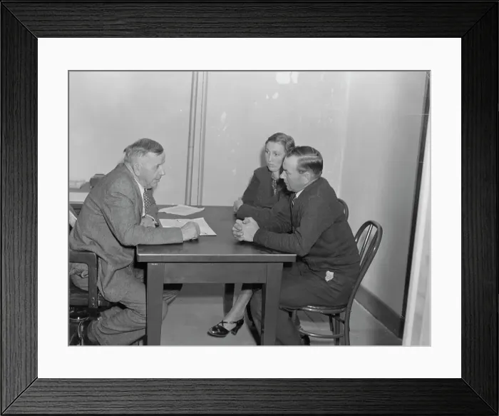 Framed Print : Night meeting in the FSA office, Visalia, Tulare County, California, 1938. Creator: Dorothea Lange Framed Print : Night meeting in the FSA office, Visalia, Tulare County, California, 1938. Creator: Dorothea Lange