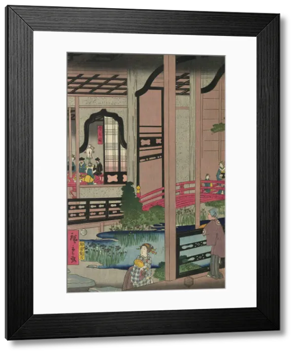 Framed Print : The Interior of the Gankiro in Yokohama (Yokohama Gankiro mikomi no zu), 1860. Creator: Utagawa Hiroshige II Framed Print : The Interior of the Gankiro in Yokohama (Yokohama Gankiro mikomi no zu), 1860. Creator: Utagawa Hiroshige II