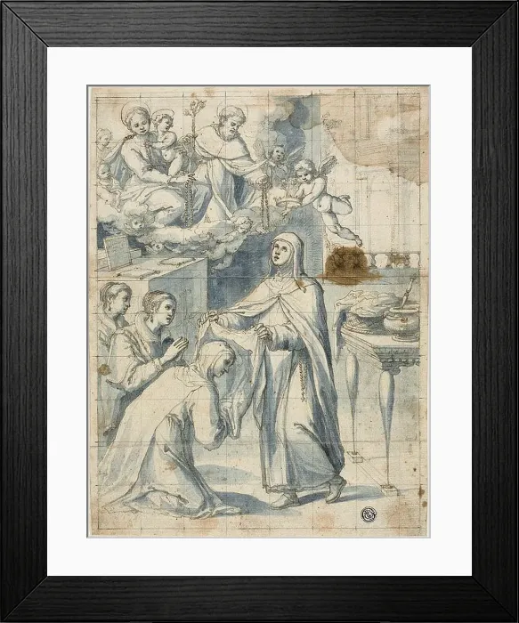Framed Print : Female Dominican Saint Beholding the Virgin and Child and Saint Dominic, While... n.d. Creator: Unknown Framed Print : Female Dominican Saint Beholding the Virgin and Child and Saint Dominic, While... n.d. Creator: Unknown