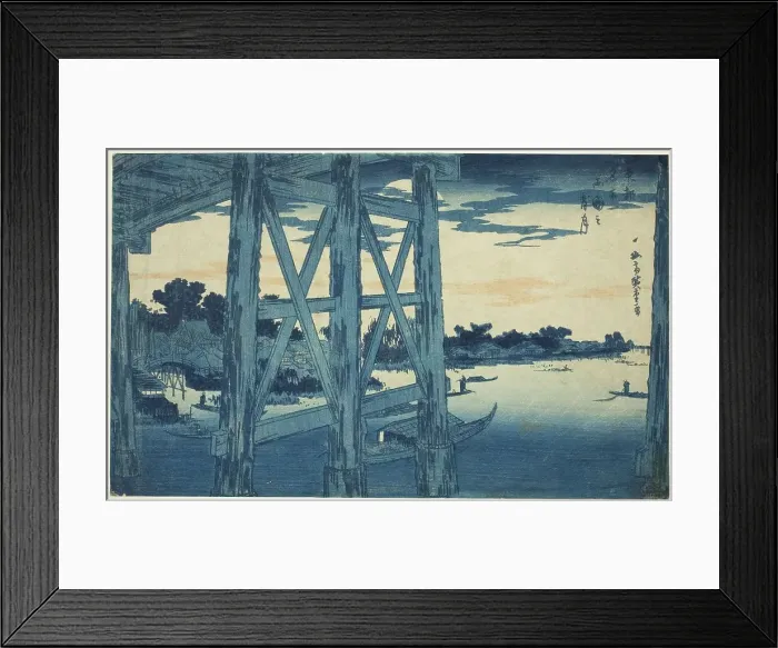 Framed Print : Twilight Moon at the Ryogoku Bridge (Ryogoku no yoizuki), from the series Famous Views... c. 1831. Creator: Ando Hiroshige. Twilight Moon at the Ryogoku Bridge (Ryogoku no yoizuki), from the series Famous Views... c. 1831 Framed Print : Twilight Moon at the Ryogoku Bridge (Ryogoku no yoizuki), from the series Famous Views... c. 1831. Creator: Ando Hiroshige. Twilight Moon at the Ryogoku Bridge (Ryogoku no yoizuki), from the series Famous Views... c. 1831