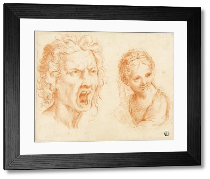 Framed Print : Grimacing Male Head, Bust of Girl, n.d. Creator: Unknown Framed Print : Grimacing Male Head, Bust of Girl, n.d. Creator: Unknown