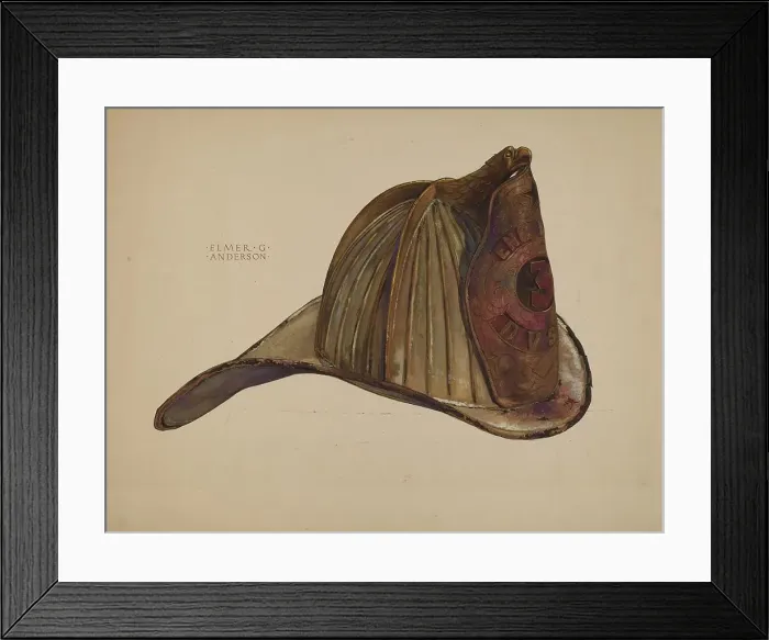 Framed Print : Fireman's Helmet, c. 1937. Creator: Elmer G Anderson Framed Print : Fireman's Helmet, c. 1937. Creator: Elmer G Anderson
