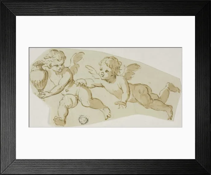 Framed Print : Putto Chasing Another Putto Carrying a Vase, n.d. Creator: Unknown Framed Print : Putto Chasing Another Putto Carrying a Vase, n.d. Creator: Unknown