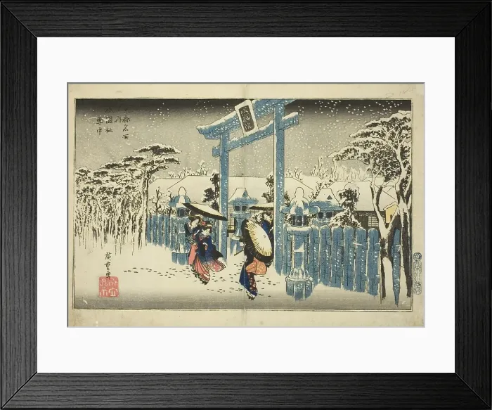 Framed Print : The Gion Shrine in Snow (Gionsha setchu), from the series Famous Places in Kyoto... c. 1834. Creator: Ando Hiroshige. The Gion Shrine in Snow (Gionsha setchu), from the series Famous Places in Kyoto... c. 1834 Framed Print : The Gion Shrine in Snow (Gionsha setchu), from the series Famous Places in Kyoto... c. 1834. Creator: Ando Hiroshige. The Gion Shrine in Snow (Gionsha setchu), from the series Famous Places in Kyoto... c. 1834