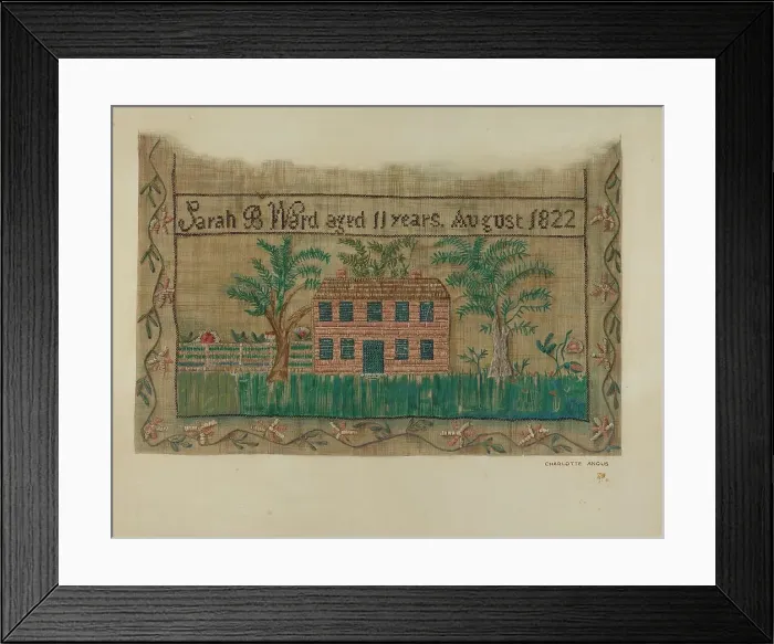 Framed Print : Sampler, c. 1937. Creator: Charlotte Angus Framed Print : Sampler, c. 1937. Creator: Charlotte Angus