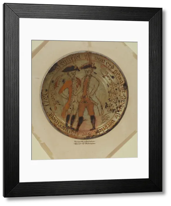 Framed Print : Pa. German Pie Plate, c. 1937. Creator: Elmer G Anderson Framed Print : Pa. German Pie Plate, c. 1937. Creator: Elmer G Anderson