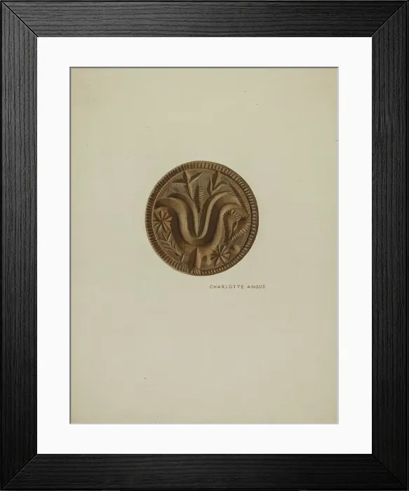Framed Print : Pa. German Butter Mold, c. 1940. Creator: Charlotte Angus Framed Print : Pa. German Butter Mold, c. 1940. Creator: Charlotte Angus