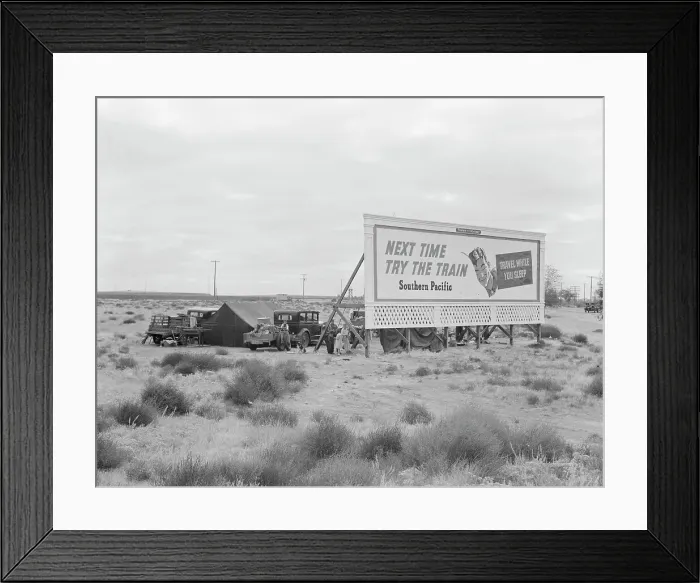 Framed Print : Billboard along U.S. 99...three destitute families...Kern County, CA, 1938. Creator: Dorothea Lange Framed Print : Billboard along U.S. 99...three destitute families...Kern County, CA, 1938. Creator: Dorothea Lange