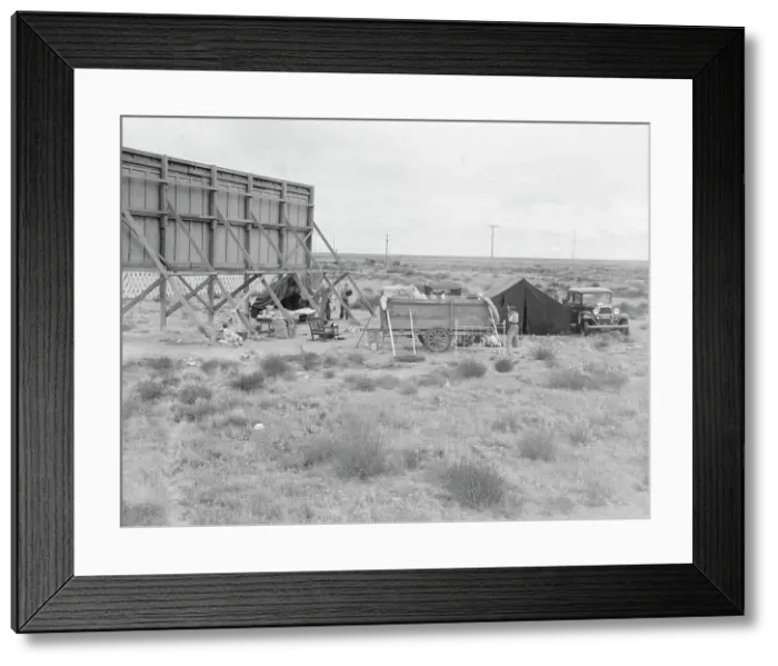 Framed Print : Billboard along U.S. 99...three destitute families...Kern County, CA, 1938. Creator: Dorothea Lange Framed Print : Billboard along U.S. 99...three destitute families...Kern County, CA, 1938. Creator: Dorothea Lange